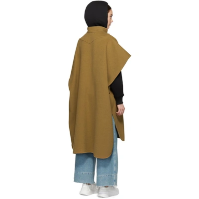 Shop Burberry Reversible Beige Wool Check Poncho In Camel