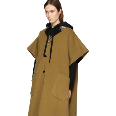 Shop Burberry Reversible Beige Wool Check Poncho In Camel