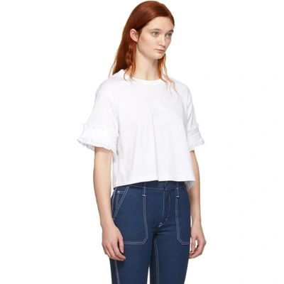 Shop See By Chloé See By Chloe White Ruffle Sleeve T-shirt In 109 White