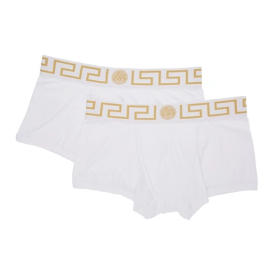 Shop Versace Underwear Two-pack White Medusa Low-rise Boxer Briefs In A81h White
