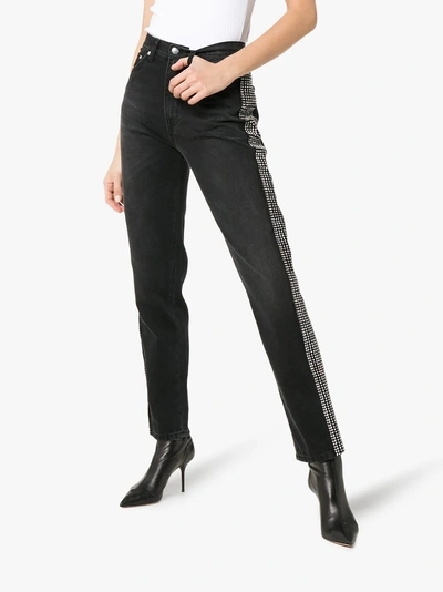 Shop Christopher Kane Crystal Embellished Denim Jeans In Black