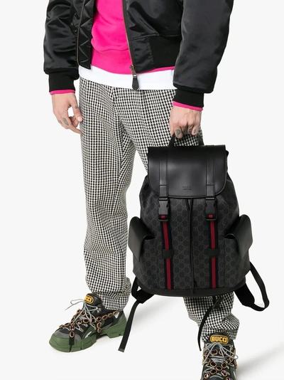 Shop Gucci Black Logo Red Striped Backpack