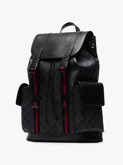 Shop Gucci Black Logo Red Striped Backpack