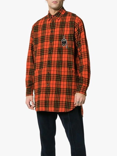 Shop Gucci Oversize Check Wool Shirt With Anchor In Orange