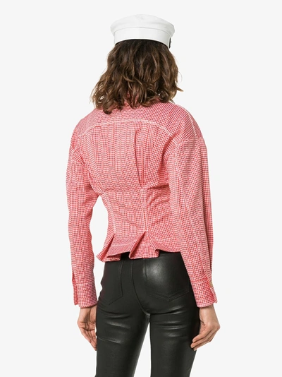 Shop Versace Check Print Zip Detail Cropped Jacket In A6001 Rosso