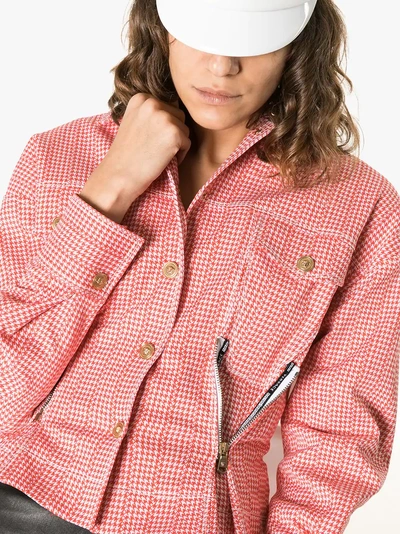 Shop Versace Check Print Zip Detail Cropped Jacket In A6001 Rosso