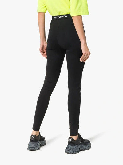 Shop Balenciaga High Waist Logo Leggings In Black