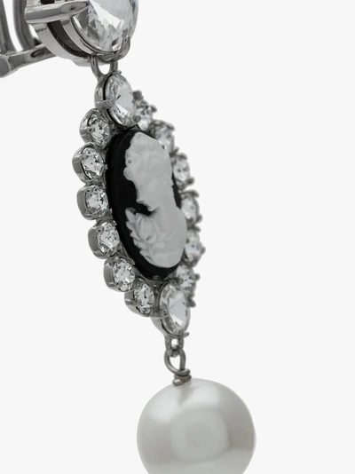 Shop Miu Miu Metallic Cameo Crystal Faux Pearl Earrings In White