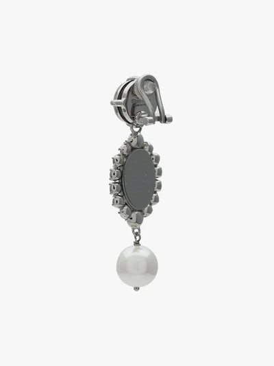 Shop Miu Miu Metallic Cameo Crystal Faux Pearl Earrings In White