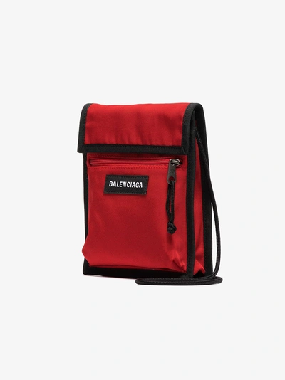 Shop Balenciaga Red Explorer Logo Embroidered Pouch