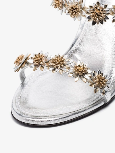 Shop Fabrizio Viti Silver Daisy 100 Floral Embellished Leather Sandals