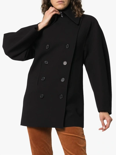 Shop Chloé Double-breasted Puff Sleeve Wool Coat In 001 Black