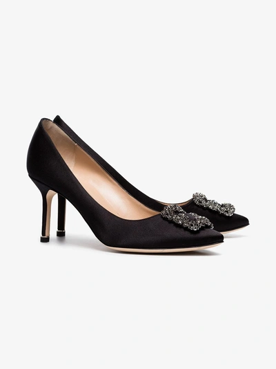 Shop Manolo Blahnik Black Hangisi 70 Satin Pumps