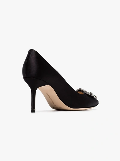 Shop Manolo Blahnik Black Hangisi 70 Satin Pumps