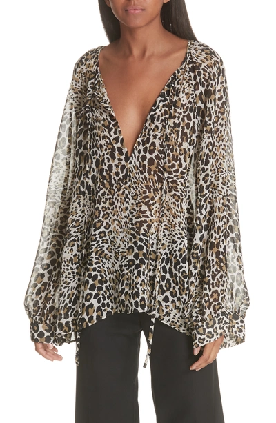 Shop Nili Lotan Acadia Leopard Print Silk Blouse In White Leopard Print