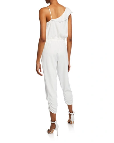 Shop Parker Addison Sleeveless Ruffle Cropped Straight-leg Jumpsuit In Pearl