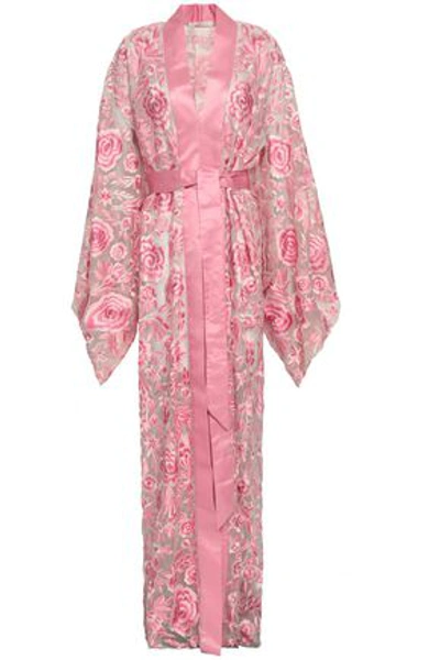 Shop Naeem Khan Woman Embroidered Satin-trimmed Silk-organza Kimono Coat Baby Pink