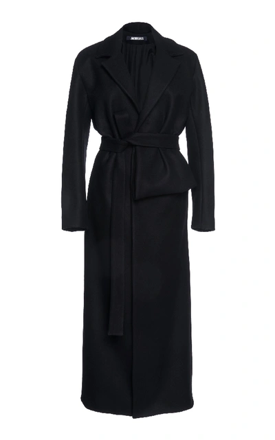 Shop Jacquemus Aissa Pleated Wool-blend Coat In Black