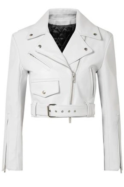 Shop Calvin Klein 205w39nyc Woman Cropped Leather Biker Jacket White