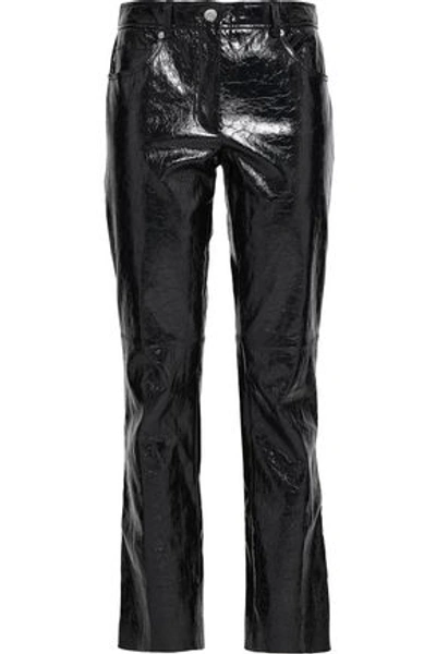 Shop Helmut Lang Woman Leather Slim-leg Pants Black