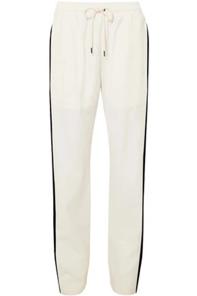 Shop Burberry Woman Striped Silk And Wool-blend Crepe Track Pants Off-white