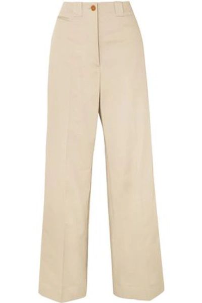 Shop Burberry Cotton-blend Twill Wide-leg Pants In Beige
