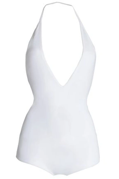 Shop Givenchy Woman Open-back Stretch-jersey Halterneck Bodysuit White