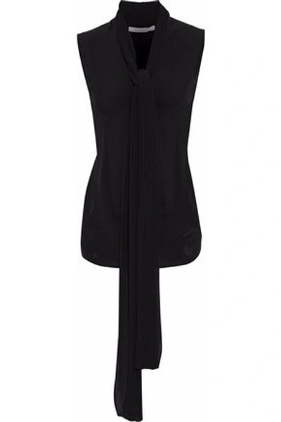 Shop Givenchy Tie-neck Paneled Pleated Crepe De Chine Top In Black