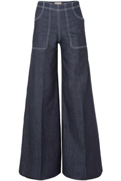 Shop Burberry High-rise Wide-leg Jeans In Dark Denim