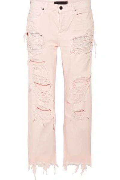 Shop Alexander Wang Woman Cropped Distressed Mid-rise Straight-leg Jeans Pastel Pink