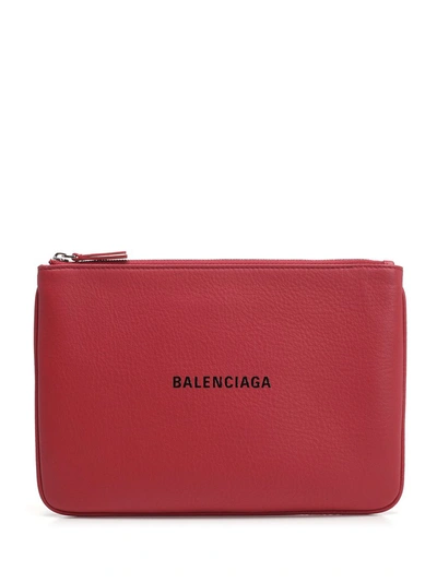 Shop Balenciaga 'everyday' Logo Pouch In Red