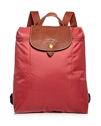 Shop Longchamp Le Pliage Nylon Backpack In Fig/gold
