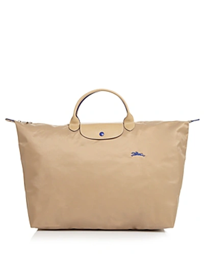 Shop Longchamp Le Pliage Club Large Nylon Canvas Travel Bag In Beige/silver