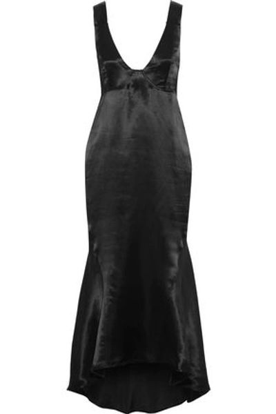 Shop Beaufille Nodus Fluted Satin Midi Dress In Black