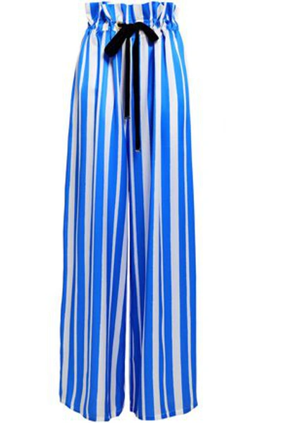 Shop Mother Of Pearl Woman Striped Silk-satin Wide-leg Pants Blue