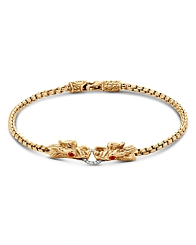 Shop John Hardy 18k Yellow Gold Legends Naga Bracelet With Diamond Pave & African Ruby In Red/gold