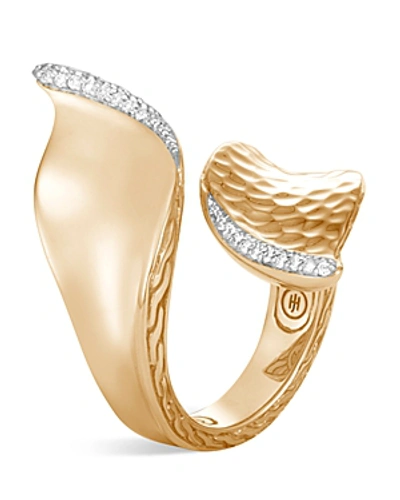 Shop John Hardy 18k Yellow Gold Classic Chain Hammered Wave Bypass Ring With Pave Diamond In White/gold