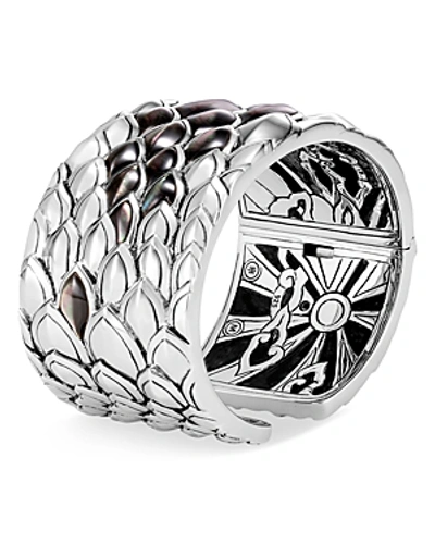 Shop John Hardy Sterling Silver Legends Naga Kick Cuff With Gray Mother-of-pearl In Black/silver
