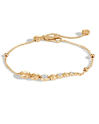 Shop John Hardy 18k Yellow Gold Dot Hammered Pull-through Bracelet With Pave Diamond In White/gold