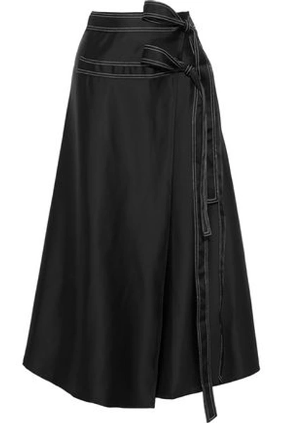 Shop Beaufille Ida Satin Midi Wrap Skirt In Black
