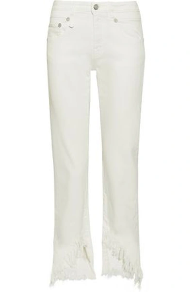 Shop R13 Woman Frayed Low-rise Straight-leg Jeans Off-white