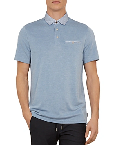 Shop Ted Baker Doller Woven-collar Regular Fit Polo Shirt In Bright Blue