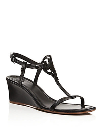 Shop Tory Burch Miller T Strap Wedge Sandals In Black