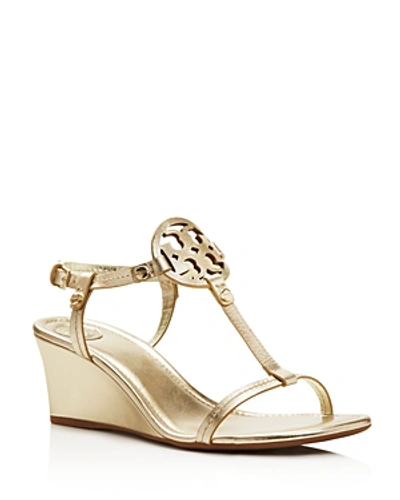 Shop Tory Burch Miller T Strap Wedge Sandals In Spark Gold