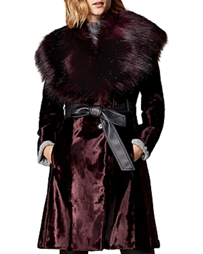 Karen Millen Belted Faux Fur Coat In Aubergine ModeSens