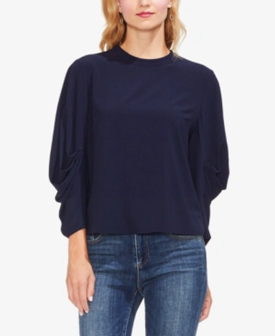 Shop Vince Camuto Mock-neck Gathered-sleeve Top In Classic Navy