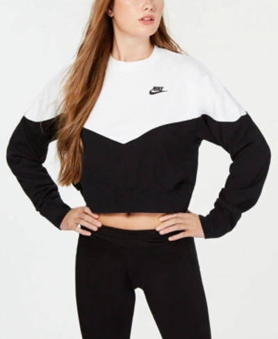Shop Nike Fleece Colorblocked Cropped Sweatshirt In Black/white
