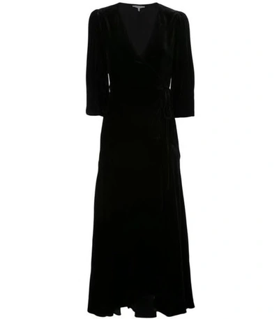 Shop Ganni Black Velvet Wrap Dress