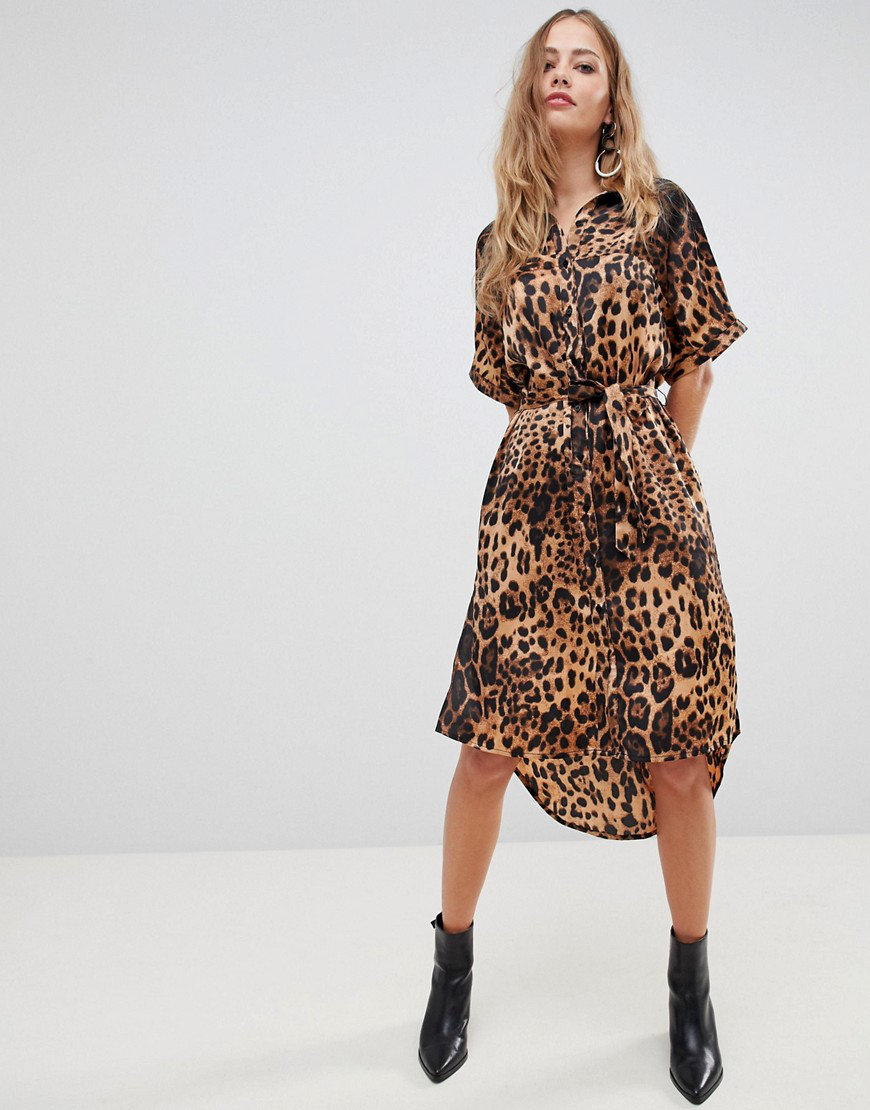leopard shirt dress midi