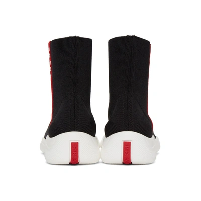 Shop Prada Black Knit High-top Sneakers In F0967 Black